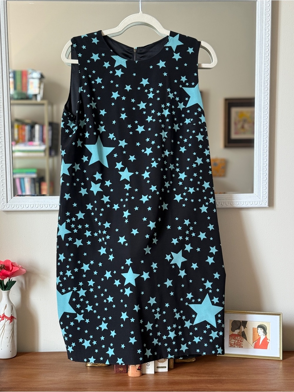 Dolce & Gabbana Black and Aqua Star Print Sleeveless Nightgown